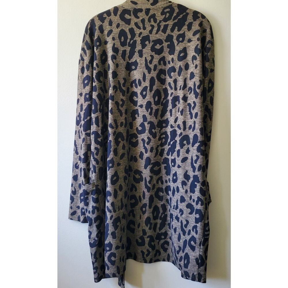 Tickled Teal Womens L Brown Leopard Stretch Open Front Cardigan Pockets Large - Picture 7 of 10